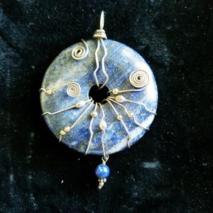Lapis Lazuli & SS Wire-Wrapped Pendant